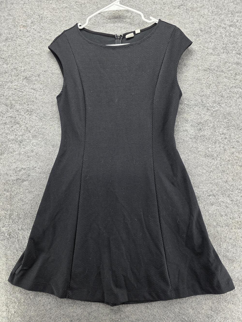 GAP Dress Womens 8 Black Pin Dot Ponte Knit Fit Flare Cap Sleeve Work Office